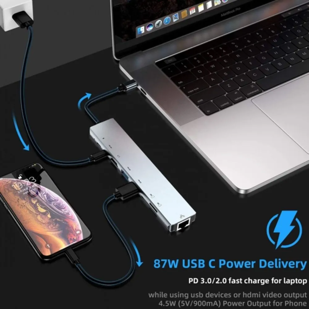 ADAPTADOR ALDEEPO AD-KZ05, USB,TIPO C, HDMI, LECTOS SD/TF, RJ45 - Vista 2