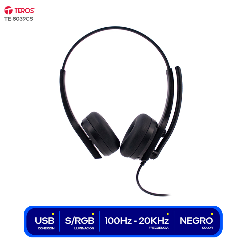 AUDIFONO TEROS TE-8039CS MICROFONO, CONECTOR USB, COLOR NEGRO