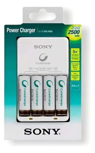 CARGADOR DE PILAS SONY BCG-34HH4GN CARGADOR DE PILAS RECARGABLES CON 4 PILAS AA SONY INCLUIDAS, CICLO DE CARGA INTELIGENTE