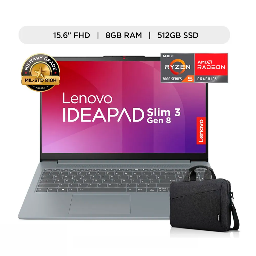 LAPTOP LENOVO IDEAPAD SLIM 3 15AMN8, AMD RYZEN 5 7520U, 15.6" FHD, 8GB RAM, 512GB SSD, WIN 11 (82XQ00LTLM)