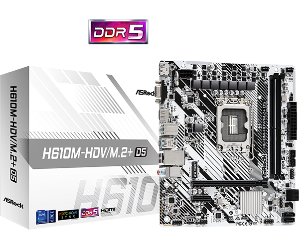 PLACA MADRE - ASROCK - H610M-HDV/M.2+D5 - PLACA BASE MICRO-ATX, CHIPSET INTEL H610, SOCKET LGA1700, SOPORTE DDR5, CONEXIÓN M.2 - 90-MXBM50-A0UAYAZ