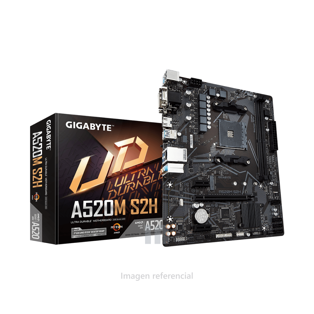 PLACA MADRE - GIGABYTE - A520M S2H (REV 1.X) - PLACA BASE MICRO-ATX, CHIPSET AMD A520, SOCKET AM4, DDR4, HDMI, VGA, DVI-D - A520M S2H