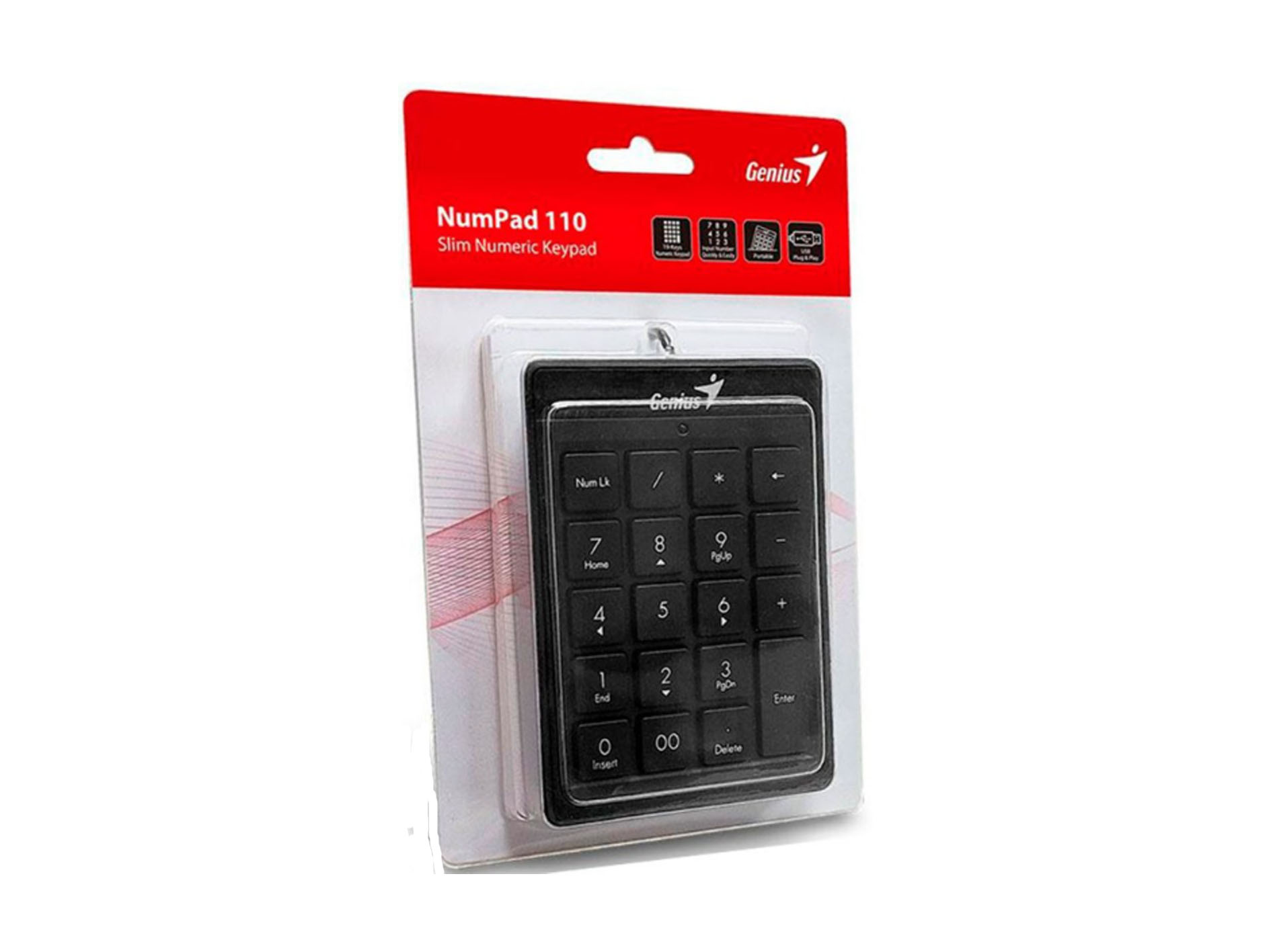 TECLADO NUMERICO - GENIUS - NUMPAD 110 - USB COMPACTO, 19 TECLAS,INCLINACION AJUSTABLE, PLUG AND PLAY, COLOR NEGRO